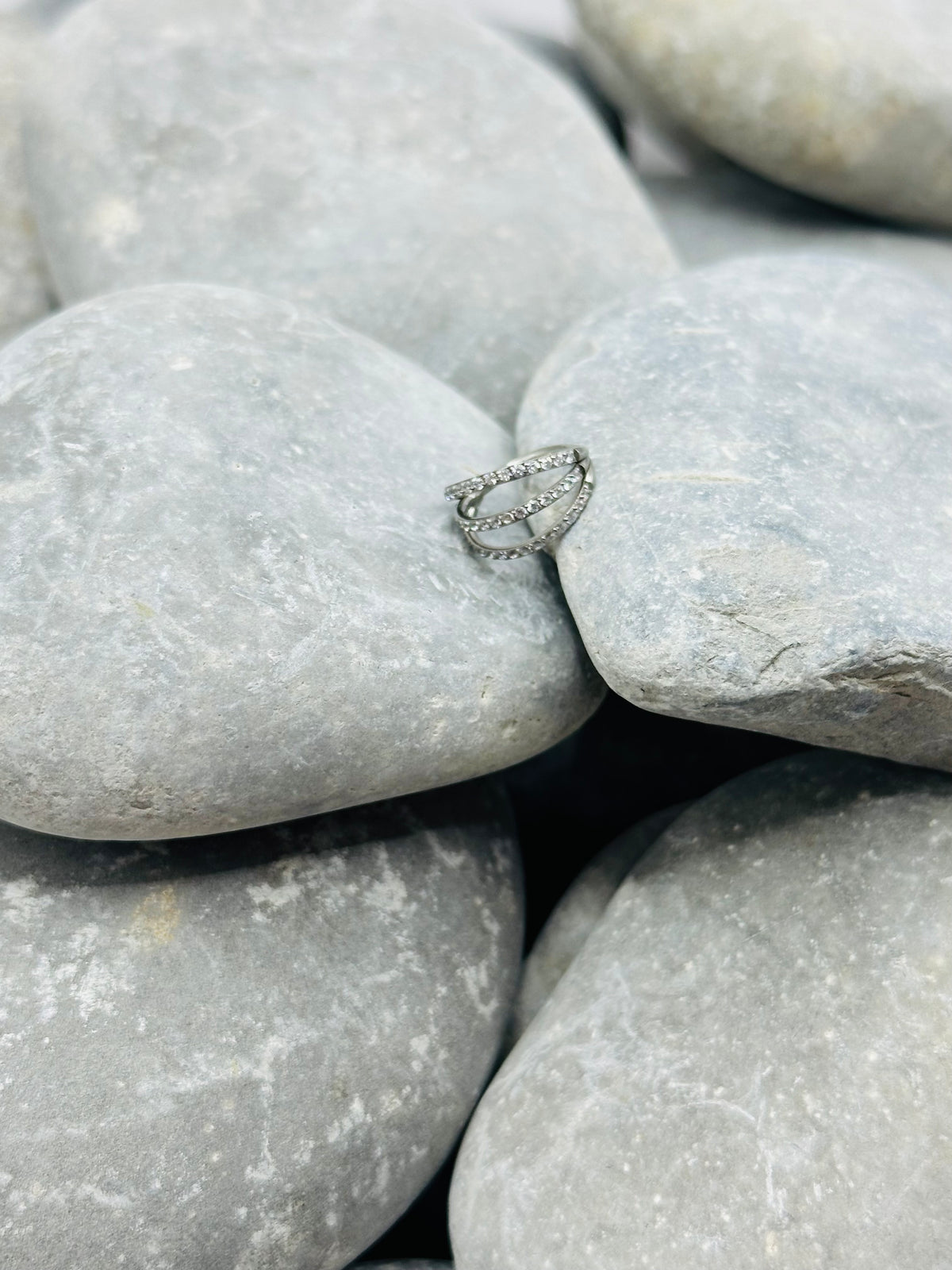 Triple Cubic Zirconia Titanium 10mm Hoop