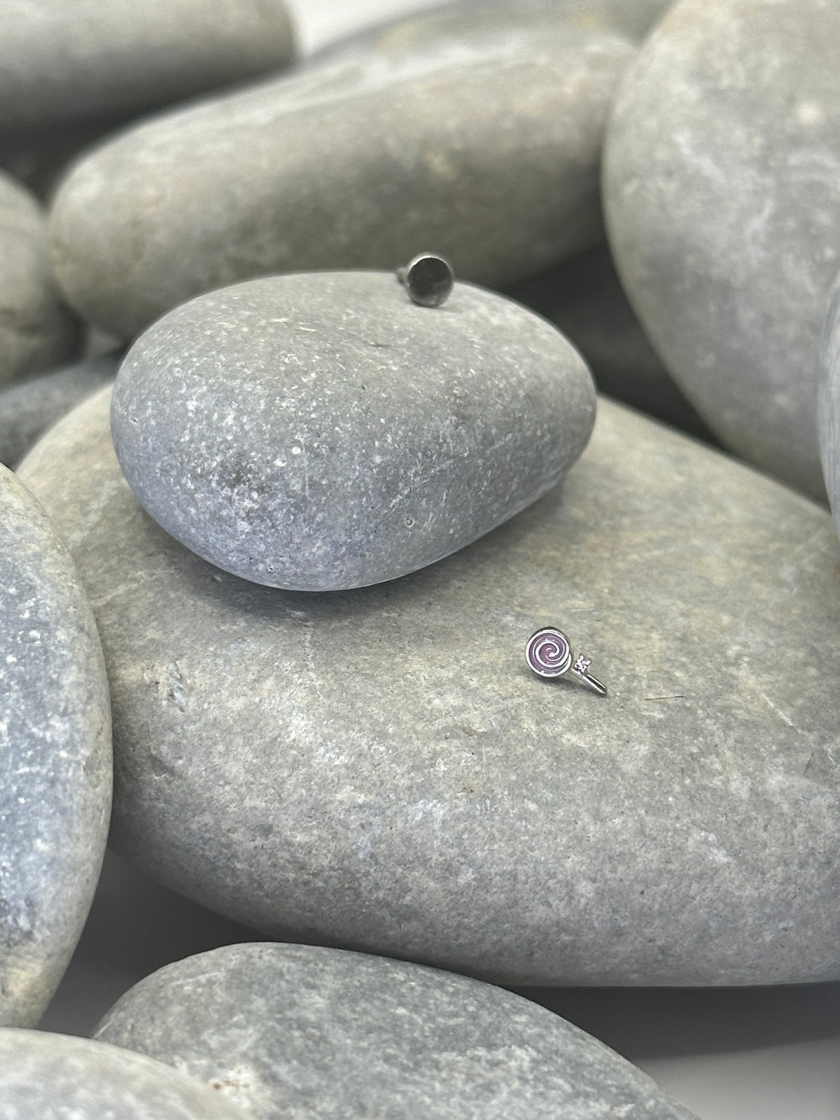 14k White Gold Lolly Threadless End with Titanium Post